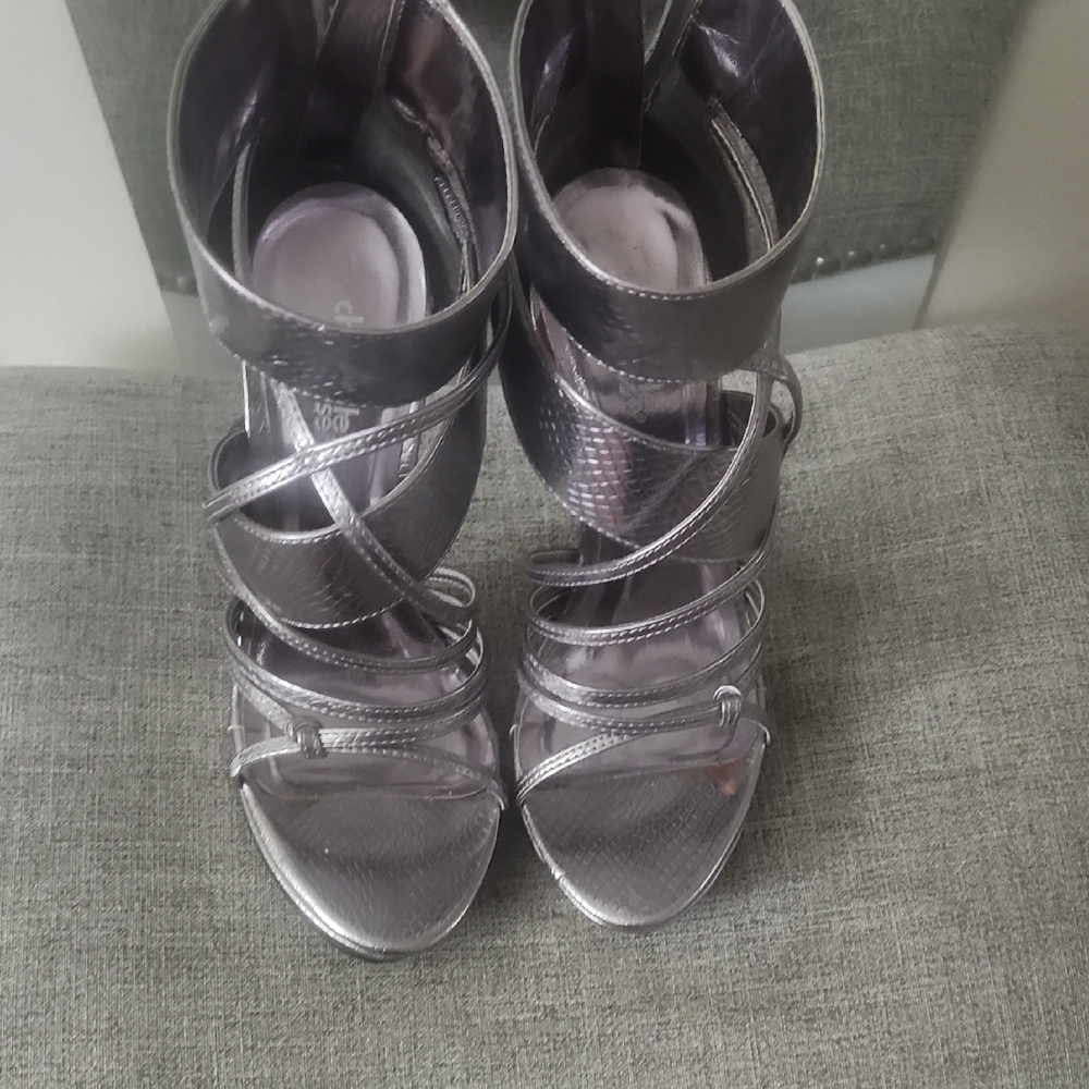 Elegant Silver Strappy Women's Heels